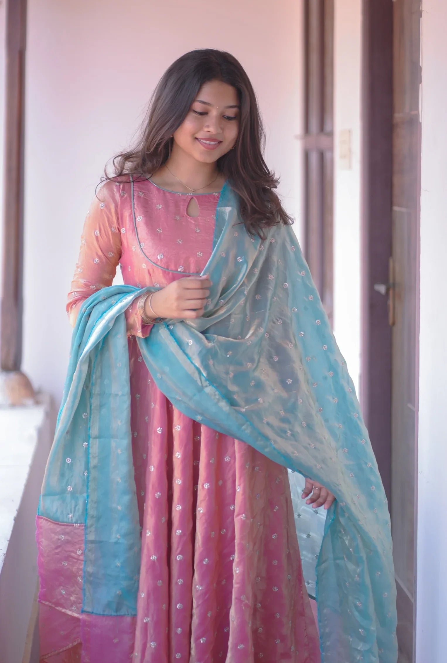 A Flowy Anarkali In A Soft Blush Pink
